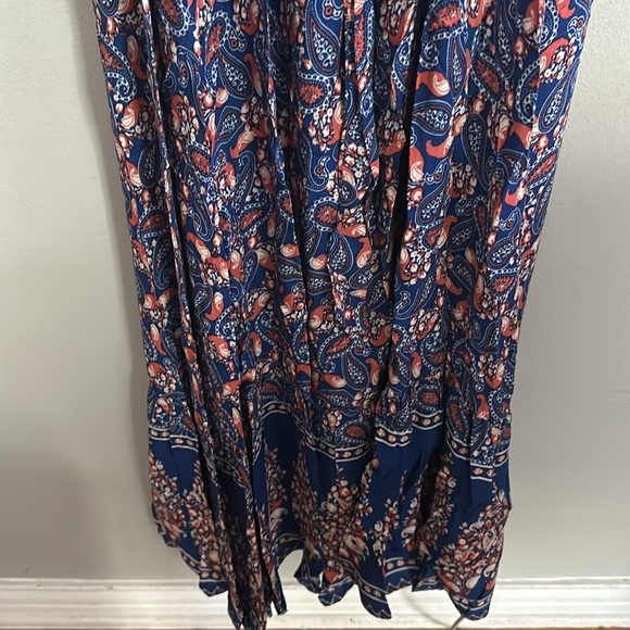 Zesica women blue, orange & cream paisley boho festival maxi wrap dress - Picture 10 of 12